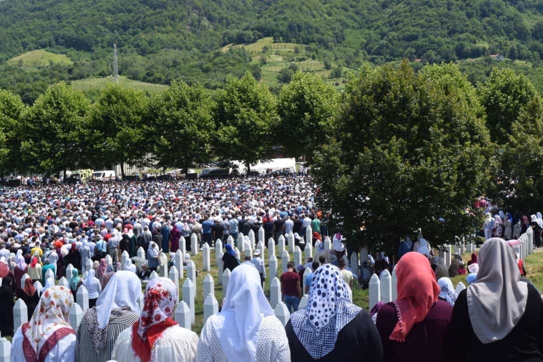 Group of Muslim Bosniak women praying.