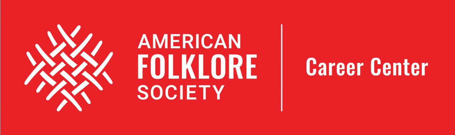 A red block with white white lettering that reads, "American Folklore Society, Career Center"