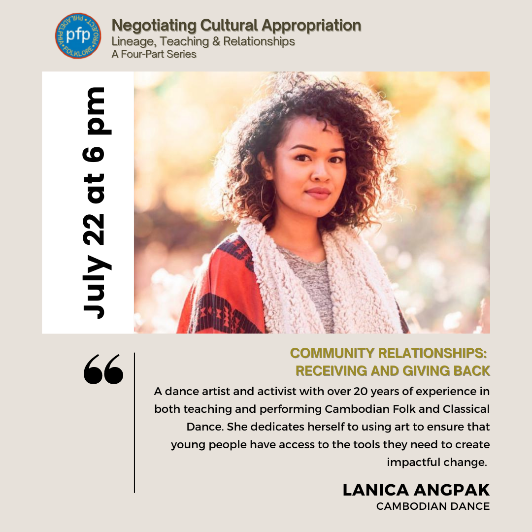 Philadelphia Folklore Project flyer featuring presenter Lanica Angpak.