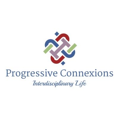 an intertwined logo for Progressive Connexions in the colors green, blue, taupe, and red