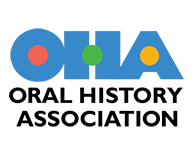the initials of the Oral History Association in block letters with red, green and yellow in the center