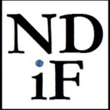 NDiF in black letters, wiht a lower case I with a blue dot