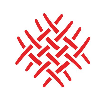 stylized weave of 4 wavy red lines interwoven with 4 more red wavy lines