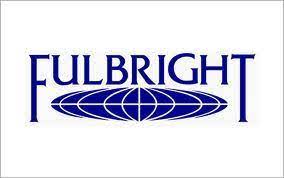 the word Fulbright with an elongated sphere in blue below it