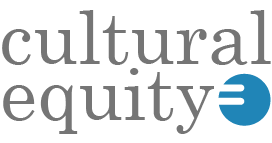 cultural equity in lowercase and a small teal circle with two lines in white