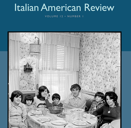a black and white image of a family at a dinner table under the title "Italian American Review"