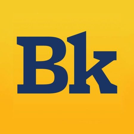 berkeley facebook logo - yellow background with capitalized "B" and lowercase "k" in dark blue