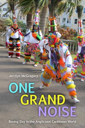 front cover of McGregory's One Grand Noise, which features performers in colorful attire dancing down a street.
