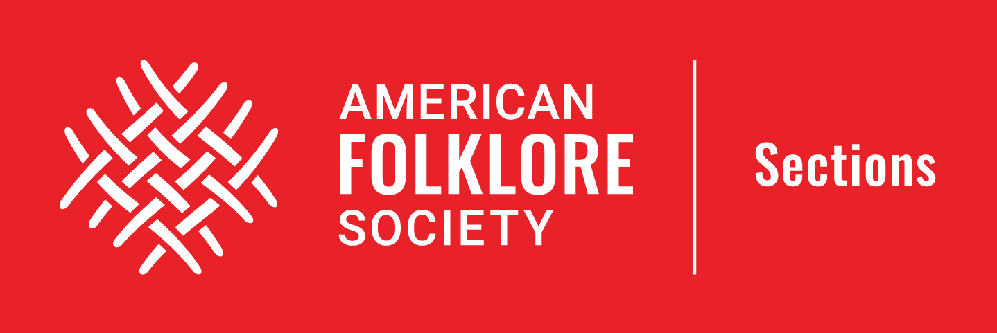 bright red background with white lettering that says "american folklore society - sections"