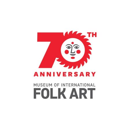 museum of international folk art logo with 70th anniversary text in red with a the image of the sun in the zero of the 70