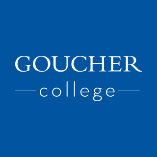blue background with the words goucher college in white